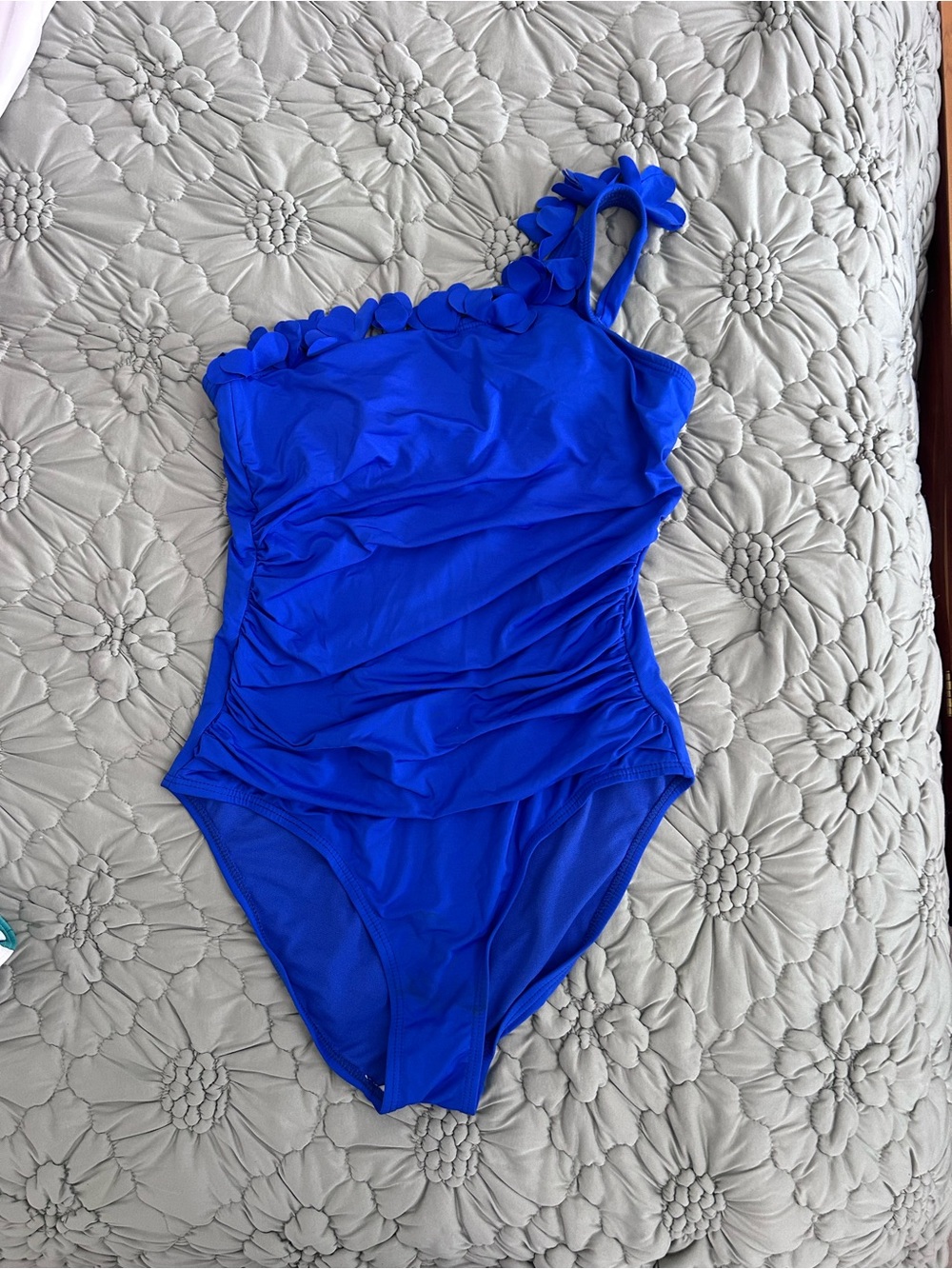 Kenneth Cole New York Electric Blue One-Shoulder Ruffle One-Piece Swim